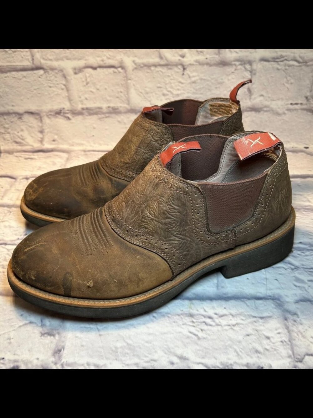 Twisted X Cow Dog Western Boots Mens 9M Brown‎ Leather Comfort Cowboy Slip On